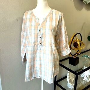 Christopher & Banks plaid pastel three bottom placket front cotton blouse Size L